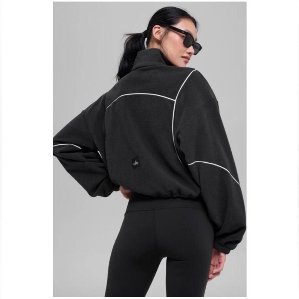 Alo Yoga Polar Fleece Game Time Full Zip Jacket Black/White XS - Picture 3 of 8